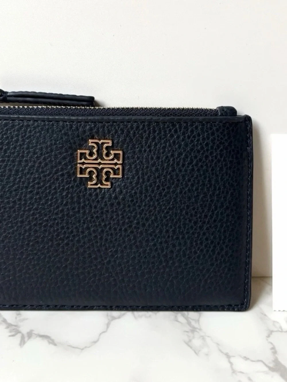 Tory Burch Black Pebbled Leather Card Case Wallet NWOT Never Used